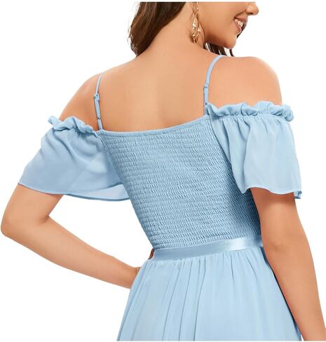 فستان Bbonlinedress للسيدات طويل من الشيفون لحفلات الزفاف الرسمية لوصيفة العروس بدون أكتاف فساتين حفلات سهرة طويلة in Kuwait