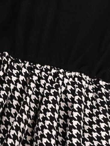 WDIRARA Girl's Colorblock Houndstooth Print Long Sleeve Round Neck Pleated Midi Dress in Saudi Arabia
