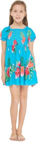 Girl Hawaiian Short Sleeve Elastic Layer Ruffle Dress in Pretty Tropical Hot Pink in Saudi Arabia