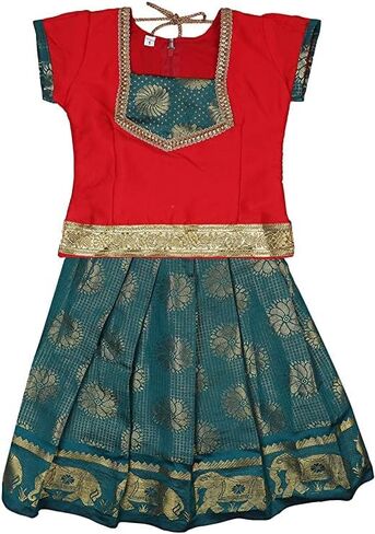 Ashwini Girl's Pattu Pavadai | Indian Kid's Ethnic Wear with Embroidery Work in Kuwait