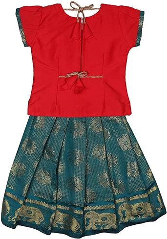 Ashwini Girl's Pattu Pavadai | Indian Kid's Ethnic Wear with Embroidery Work in Kuwait