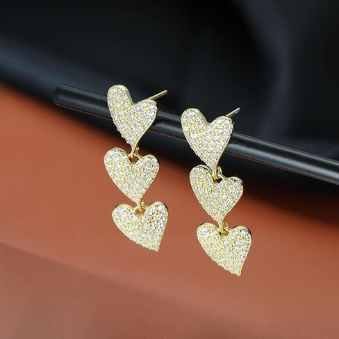SLUYNZ 925 Sterling Silver Shiny CZ Heart Dangle Earrings for Women Teen Girls Heart Drop Earrings Wedding Sweet Love Dangle Earrings in Saudi Arabia