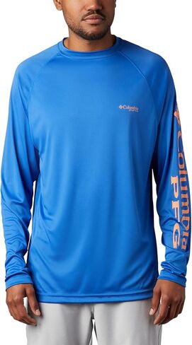 Columbia Men's Terminal Tackle Long Sleeve Shirt, Vivid Blue/Bright Nectar Logo, XLT in Saudi Arabia
