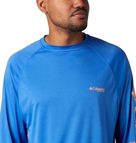 Columbia Men's Terminal Tackle Long Sleeve Shirt, Vivid Blue/Bright Nectar Logo, XLT in Saudi Arabia