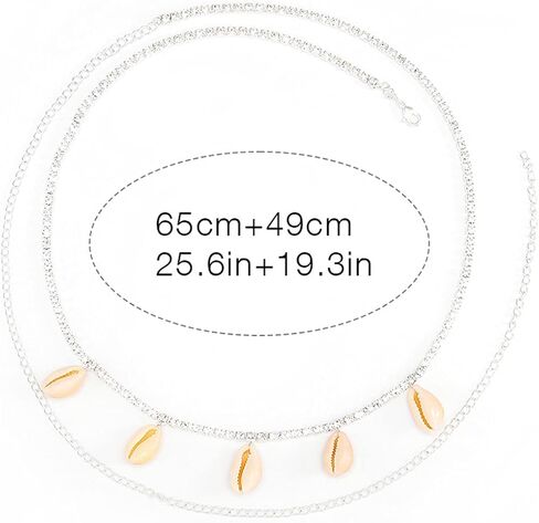 GEMILY Boho Rhinestone Waist Chain Silver Seashell Sparkly Belly Chain Fashion Crystal Body Chain Jewelry for Women and Girls in Saudi Arabia