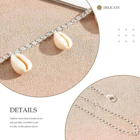 GEMILY Boho Rhinestone Waist Chain Silver Seashell Sparkly Belly Chain Fashion Crystal Body Chain Jewelry for Women and Girls in Saudi Arabia
