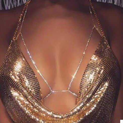 Aimimier Rhinestone Body Chain Bra Summer Beach Bikini Waist Chain Chest Belly Chain Crystal Sexy Body Jewelry for Women and Girls in Saudi Arabia