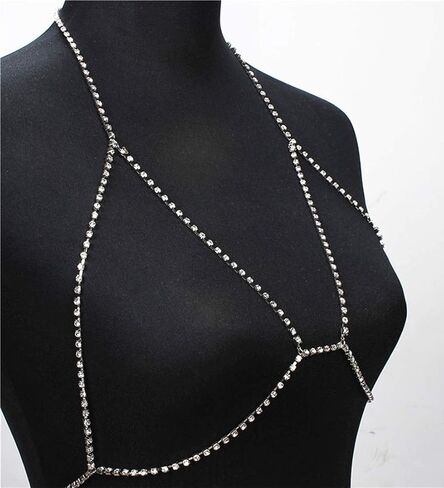 Aimimier Rhinestone Body Chain Bra Summer Beach Bikini Waist Chain Chest Belly Chain Crystal Sexy Body Jewelry for Women and Girls in Saudi Arabia