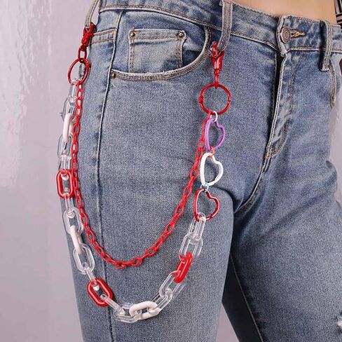 Bounzhi Cute Pants Jean Chain Layered Keychain Punk Colorful Pendants Heart Pocket Trousers Chain Hiphop Rock Wallet Chains Body Jewelry for Men and Women in Saudi Arabia