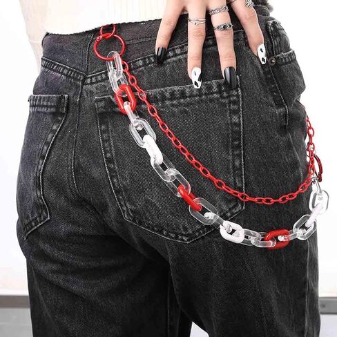 Bounzhi Cute Pants Jean Chain Layered Keychain Punk Colorful Pendants Heart Pocket Trousers Chain Hiphop Rock Wallet Chains Body Jewelry for Men and Women in Saudi Arabia