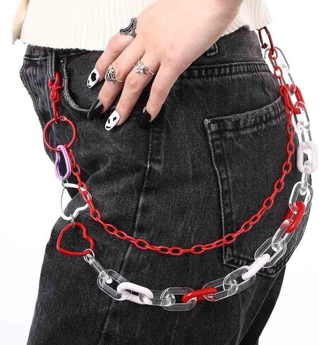 Bounzhi Cute Pants Jean Chain Layered Keychain Punk Colorful Pendants Heart Pocket Trousers Chain Hiphop Rock Wallet Chains Body Jewelry for Men and Women in Saudi Arabia