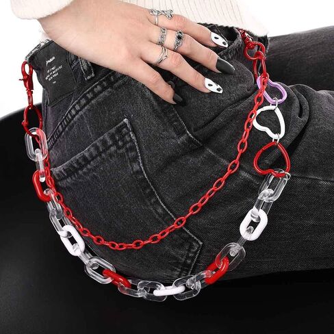 Bounzhi Cute Pants Jean Chain Layered Keychain Punk Colorful Pendants Heart Pocket Trousers Chain Hiphop Rock Wallet Chains Body Jewelry for Men and Women in Saudi Arabia