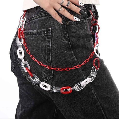 Bounzhi Cute Pants Jean Chain Layered Keychain Punk Colorful Pendants Heart Pocket Trousers Chain Hiphop Rock Wallet Chains Body Jewelry for Men and Women in Saudi Arabia