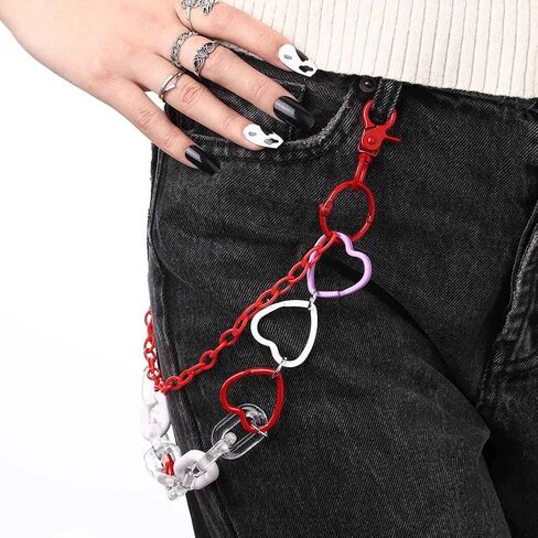 Bounzhi Cute Pants Jean Chain Layered Keychain Punk Colorful Pendants Heart Pocket Trousers Chain Hiphop Rock Wallet Chains Body Jewelry for Men and Women in Saudi Arabia
