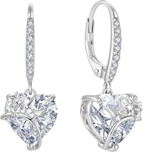 RGEMCY Butterfly Birthstone Earrings for Women 925 Sterling silver Heart Cubic Zirconia Dangle Drop Earrings Women's Jewelry Birthday Graduation Christmas Gifts in Saudi Arabia