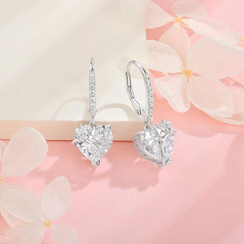 RGEMCY Butterfly Birthstone Earrings for Women 925 Sterling silver Heart Cubic Zirconia Dangle Drop Earrings Women's Jewelry Birthday Graduation Christmas Gifts in Saudi Arabia