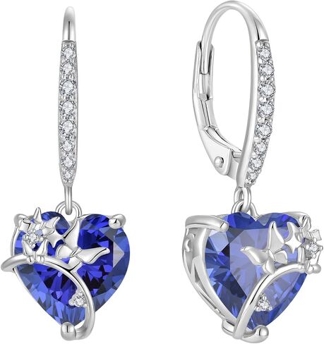 RGEMCY Butterfly Birthstone Earrings for Women 925 Sterling silver Heart Cubic Zirconia Dangle Drop Earrings Women's Jewelry Birthday Graduation Christmas Gifts in Saudi Arabia
