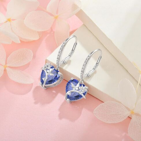 RGEMCY Butterfly Birthstone Earrings for Women 925 Sterling silver Heart Cubic Zirconia Dangle Drop Earrings Women's Jewelry Birthday Graduation Christmas Gifts in Saudi Arabia