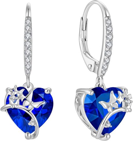 RGEMCY Butterfly Birthstone Earrings for Women 925 Sterling silver Heart Cubic Zirconia Dangle Drop Earrings Women's Jewelry Birthday Graduation Christmas Gifts in Saudi Arabia