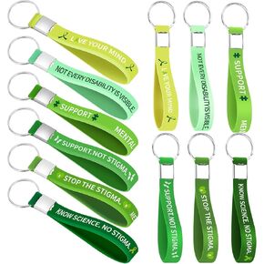 60 Pcs Green Ribbon Mental Health Awareness Silicone Key Chain Silicone Rubber Key Rings for Cerebral Palsy, Glaucoma, Mental Health, Liver Cancer, and Organ Donation, silicone in Kuwait