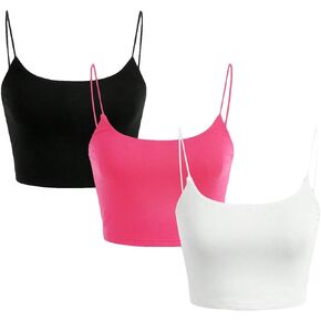 Floerns Women's 3 Pcs Crop Cami Top Spaghetti Strap Sleeveless Basic Camisole