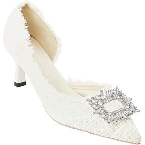 stylewe Bouclé Tweed Heels للنساء، حذاء مغلق من الأمام مثير بحجر الراين لحفلات الزفاف وحفلات الزفاف، كعب أنيق للنساء، كعب قطط للنساء in Kuwait