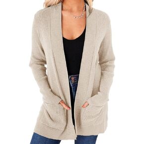 Saodimallsu Women's Open Front Cardigan Sweater Chunky Soft Knit Casual Long Sleeve Sweaters Solid Loose with Pocket