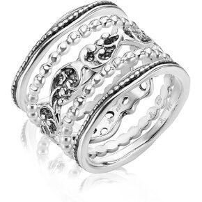 مجموعة JEAN RACHEL JEWELRY مكونة من خمسة خواتم من الفضة الإسترلينية عيار 925 وخواتم من الفضة المطلية بالذهب عيار 14 قيراط ومقعر ومزخرف بالدانتيل، مؤكسدة، مظهر عتيق أنيق لا يسبب الحساسية، وخالي من النيكل والرصاص in Kuwait