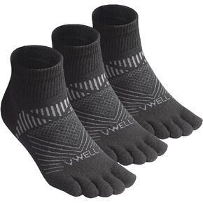 VWELL Toe Socks for Men and Women COOLMAX Five Finger Socks Athletic Running Socks Quarter Ankle Toe Socks (3Pairs)