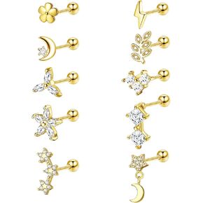 Magitaco 10 قطعة 18 جرام الغضروف أقراط الفولاذ المقاوم للصدأ القمر ستار زهرة الزنمة أقراط محارة اللولب ثقب المجوهرات للنساء in Kuwait