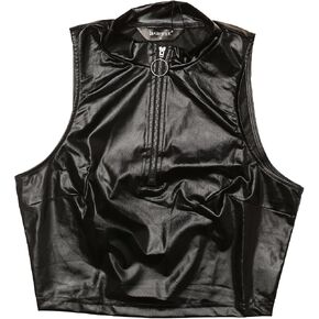 Allegra K Metallic Crop Tops for Women's Valentine's Day Mock Neck Zip Up Shiny Holographic Tank Top in Kuwait