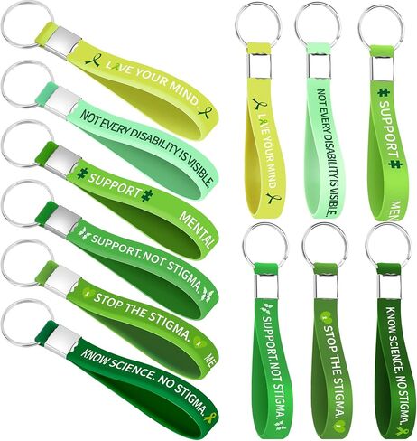 60 Pcs Mental Health Awareness Silicone KeyChain Green Awareness Ribbon KeyChain Rubber Green Awareness KeyRings for Cerebral Palsy, Glaucoma, Liver Cancer, and Organ Donation for Men Women in Saudi Arabia