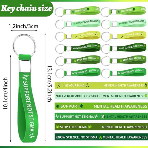 60 Pcs Mental Health Awareness Silicone KeyChain Green Awareness Ribbon KeyChain Rubber Green Awareness KeyRings for Cerebral Palsy, Glaucoma, Liver Cancer, and Organ Donation for Men Women in Saudi Arabia