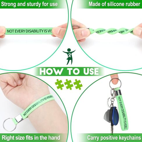 60 Pcs Mental Health Awareness Silicone KeyChain Green Awareness Ribbon KeyChain Rubber Green Awareness KeyRings for Cerebral Palsy, Glaucoma, Liver Cancer, and Organ Donation for Men Women in Saudi Arabia