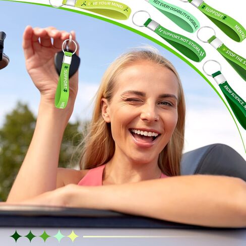 60 Pcs Mental Health Awareness Silicone KeyChain Green Awareness Ribbon KeyChain Rubber Green Awareness KeyRings for Cerebral Palsy, Glaucoma, Liver Cancer, and Organ Donation for Men Women in Saudi Arabia