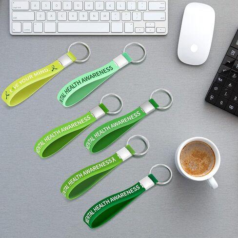 60 Pcs Mental Health Awareness Silicone KeyChain Green Awareness Ribbon KeyChain Rubber Green Awareness KeyRings for Cerebral Palsy, Glaucoma, Liver Cancer, and Organ Donation for Men Women in Saudi Arabia