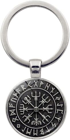 vmcoatdu Viking Compass' Nordic Rune Key Chain Keyring Gift Men Women Keychain Stainless Steel and Inlaid Glass Materials in Saudi Arabia