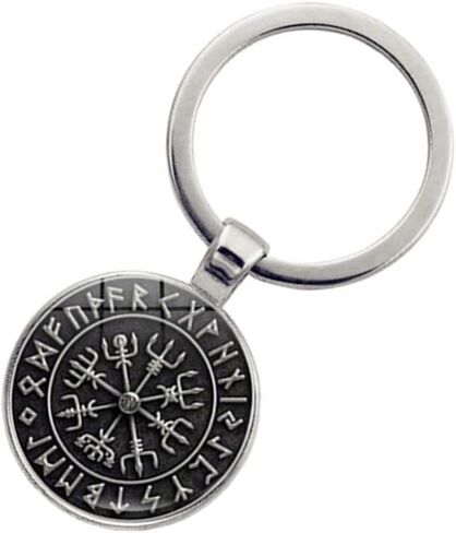 vmcoatdu Viking Compass' Nordic Rune Key Chain Keyring Gift Men Women Keychain Stainless Steel and Inlaid Glass Materials in Saudi Arabia