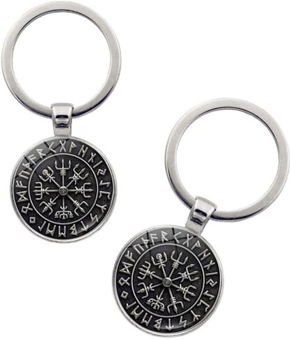 vmcoatdu Viking Compass' Nordic Rune Key Chain Keyring Gift Men Women Keychain Stainless Steel and Inlaid Glass Materials in Saudi Arabia