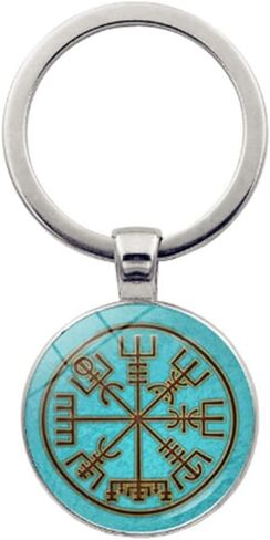 vmcoatdu Viking Compass' Nordic Rune Key Chain Keyring Gift Men Women Keychain Stainless Steel and Inlaid Glass Materials in Saudi Arabia