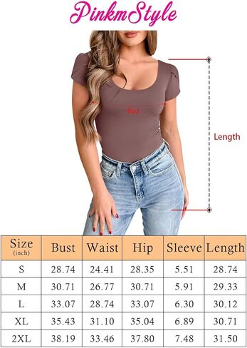 تي شيرت نسائي من PINKMSTYLE برقبة سكوب وأكمام قصيرة ورقبة توليب لطيفة ببطانة مزدوجة تي شيرت صيفي أساسي غير رسمي in Kuwait