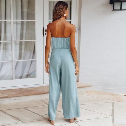 utcoco Women's Summer Sexy Jumpsuit Strapless Off Shoulder Tie Waist Wide Leg Pants Rompers in Saudi Arabia