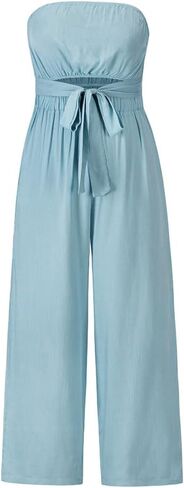 utcoco Women's Summer Sexy Jumpsuit Strapless Off Shoulder Tie Waist Wide Leg Pants Rompers in Saudi Arabia