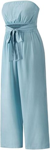 utcoco Women's Summer Sexy Jumpsuit Strapless Off Shoulder Tie Waist Wide Leg Pants Rompers in Saudi Arabia