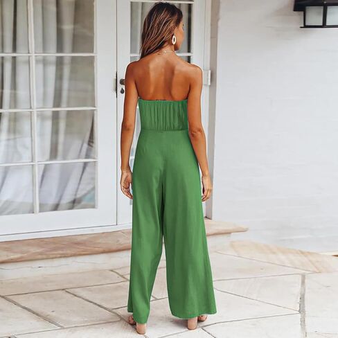 utcoco Women's Summer Sexy Jumpsuit Strapless Off Shoulder Tie Waist Wide Leg Pants Rompers in Saudi Arabia