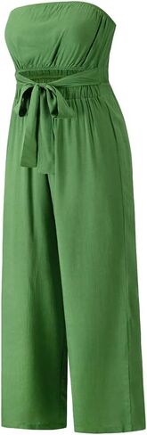 utcoco Women's Summer Sexy Jumpsuit Strapless Off Shoulder Tie Waist Wide Leg Pants Rompers in Saudi Arabia