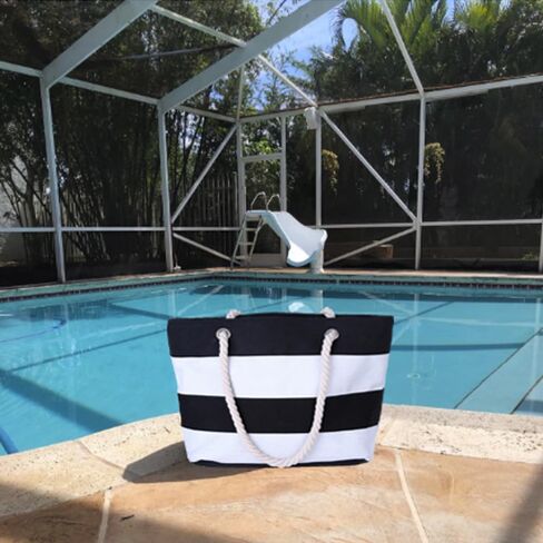 حقيبة شاطئ كبيرة من AIYoo مع جيب داخلي بسحاب ومقبض حبل، حقيبة حمل قماشية للسفر والتسوق والشاطئ وحقيبة كتف نسائية in Kuwait