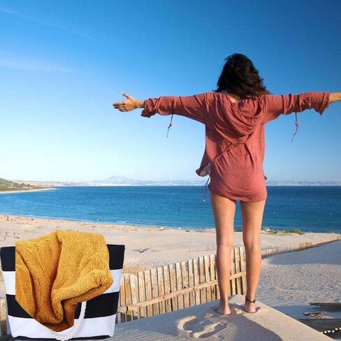 حقيبة شاطئ كبيرة من AIYoo مع جيب داخلي بسحاب ومقبض حبل، حقيبة حمل قماشية للسفر والتسوق والشاطئ وحقيبة كتف نسائية in Kuwait