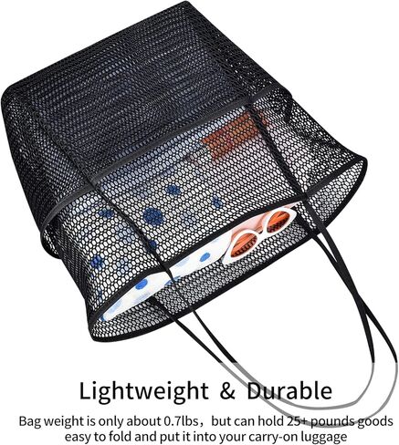 Mesh Beach Bag with Multiple Pockets for Women, Beach Tote Bag Ideal for Your Family Beach Trip, Lightweight Beach Accessories for Swimming Vacation Picnic - Black in Kuwait