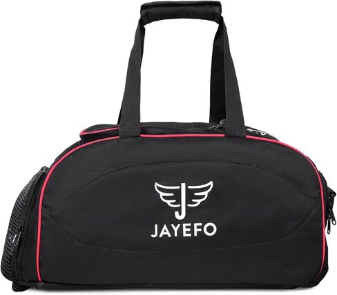 حقيبة Jayefo Sports Duffle للسفر وصالة الألعاب الرياضية والتخييم والمبيت والرياضة - حقيبة ظهر للتخييم والمشي لمسافات طويلة - حجم قياسي - أسود وأحمر in Kuwait
